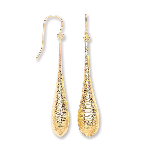 9ct Yellow Gold Imprint Drop Hook Earrings