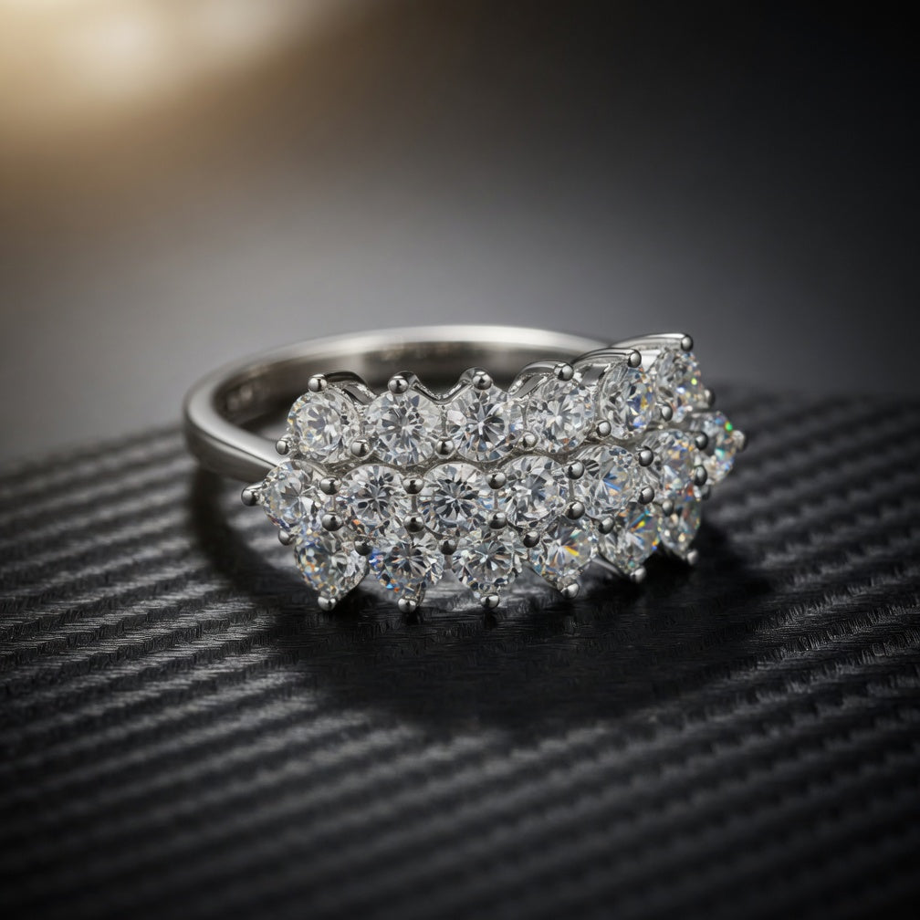 925 Sterling Silver Cz Cluster Boat Ring