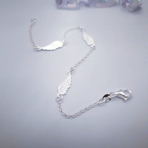 925 Sterling Silver Ladies Angel Wing 7" Bracelet