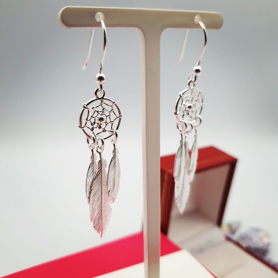 925 Sterling Silver Triple Feather Drop Earrings