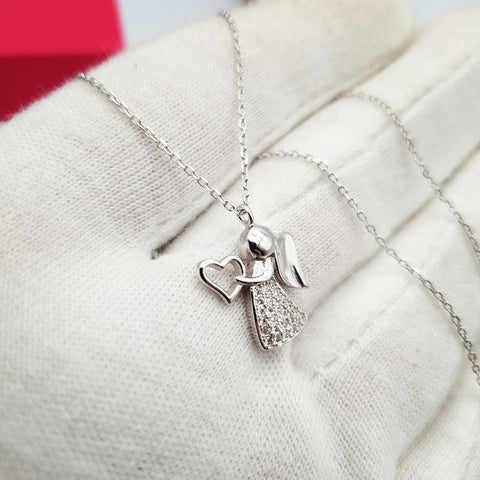 925 Sterling Silver Heart Angel Necklace