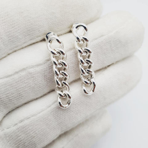 925 Sterling Silver Curb Chain Drop Earrings