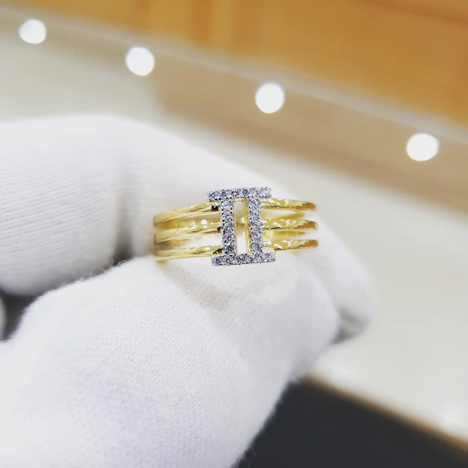 925 Sterling Silver Yellow Gold Plated CZ Three Band Roman Numerals Ring