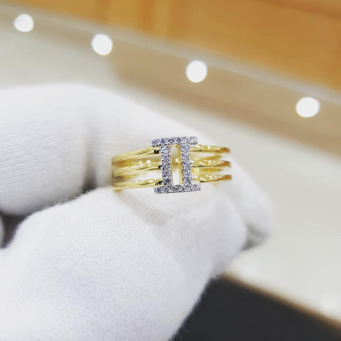 925 Sterling Silver Yellow Gold Plated CZ Three Band Roman Numerals Ring