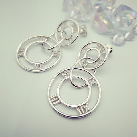 925 Sterling Silver Roman Numerals Drop Earrings