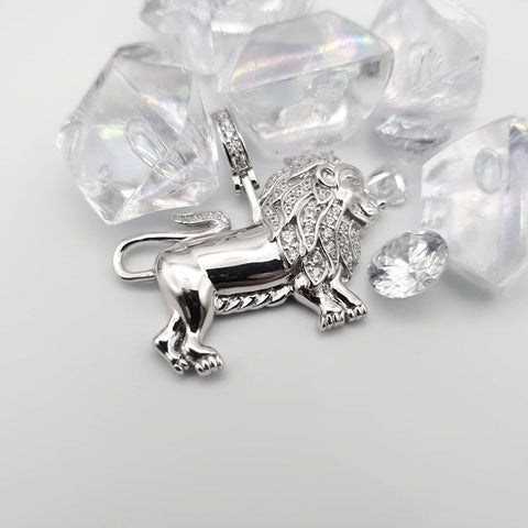 925 Sterling Silver Lion Cz Pendant with Chain