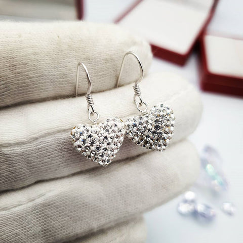 925 Sterling Silver Heart Crystal Drop Earrings