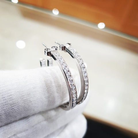 925 Sterling Silver 30mm Channel Set Cz Hoop Earrings