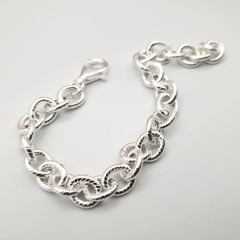 925 Sterling Silver Rolo Ribbed Edge Link Ladies Bracelet