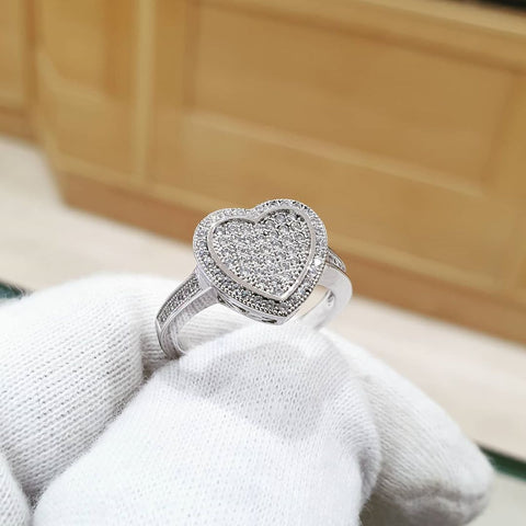 925 Sterling Silver Micro Pave' Heart Shape 81 Cz & Shoulder Ring