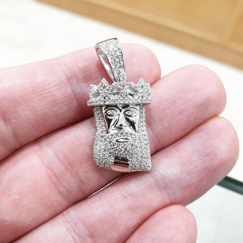 925 Sterling Silver CZ Pendant Jesus and Crown of Thorns with Chain