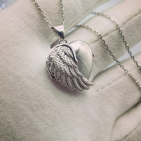 925 Sterling Silver Angel One Wing Silver Locket with 18" Chain