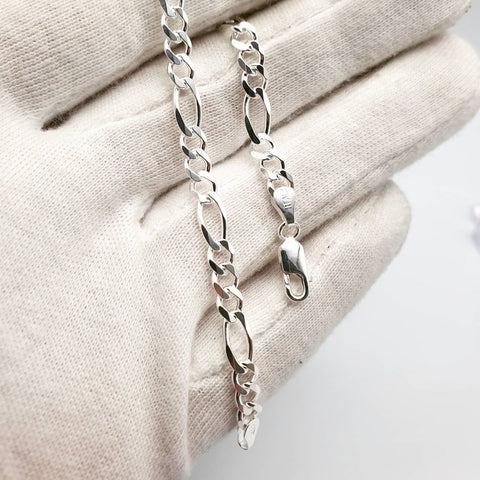 925 Sterling Silver 5mm Figaro 7inch Chain Bracelet
