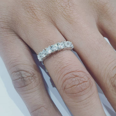 925 Sterling Silver Claw Set Cz Half Eternity Ring