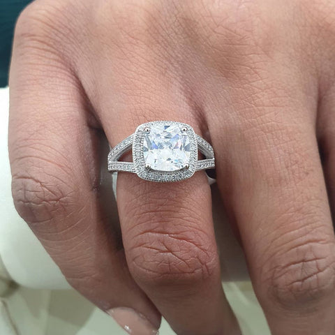 925 Sterling Silver Square Cz Split Shank Ring