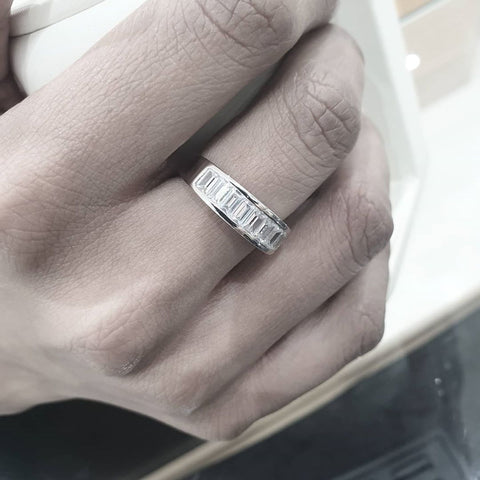 925 Sterling Silver Channel Set Baguette Cut Cz Half Eternity Ring