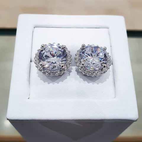 925 Sterling Silver 12mm Cz Round Stud Earrings