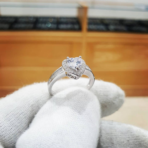 925 Sterling Silver Cz Heart Solitaire Ring