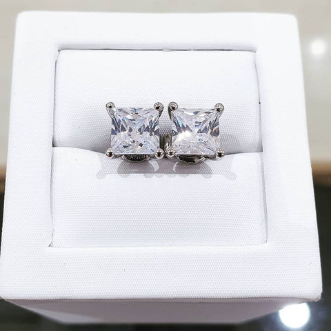925 Sterling Silver 6mm Cz Princess Cut Stud Earrings