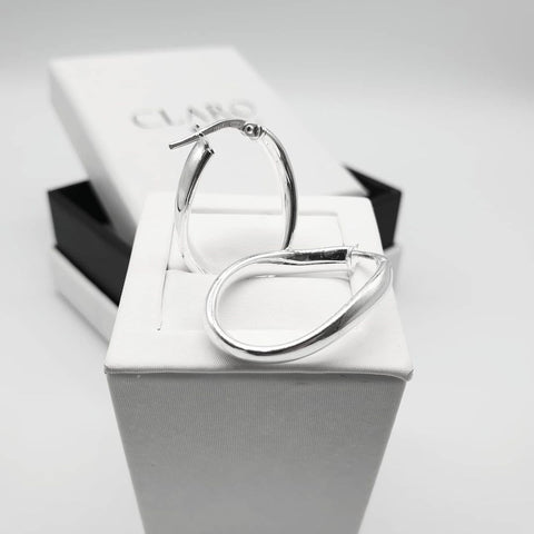 925 Sterling Silver 25mm Wavy Oval Tube Hoop Earrings