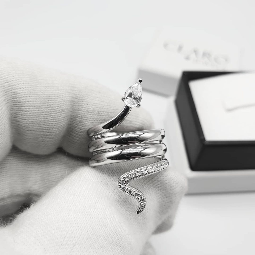 925 Sterling Silver Cz Snake Ring