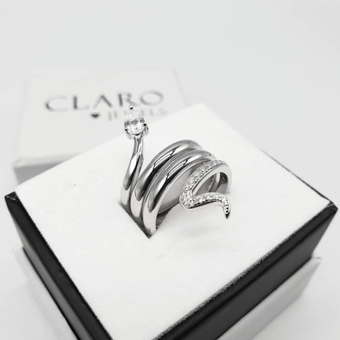 925 Sterling Silver Cz Snake Ring