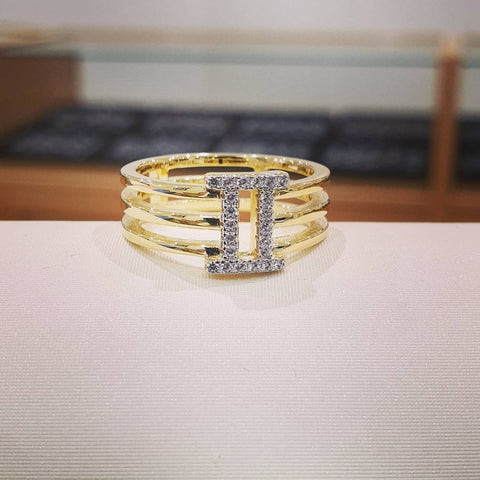 925 Sterling Silver Yellow Gold Plated CZ Three Band Roman Numerals Ring