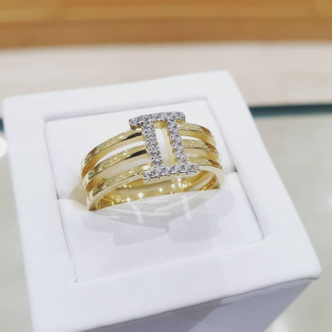 925 Sterling Silver Yellow Gold Plated CZ Three Band Roman Numerals Ring