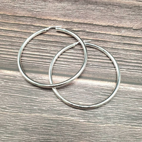 925 Sterling Silver Thick Round Hoop Earrings 36mm-65mm (3mm thick)