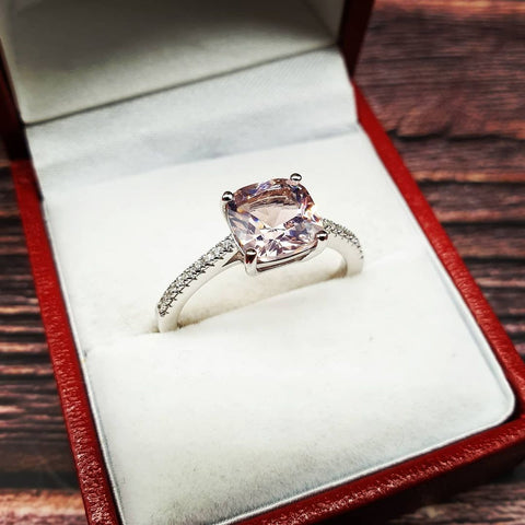 925 Sterling Silver Cushion Set Morganite Cz Ring