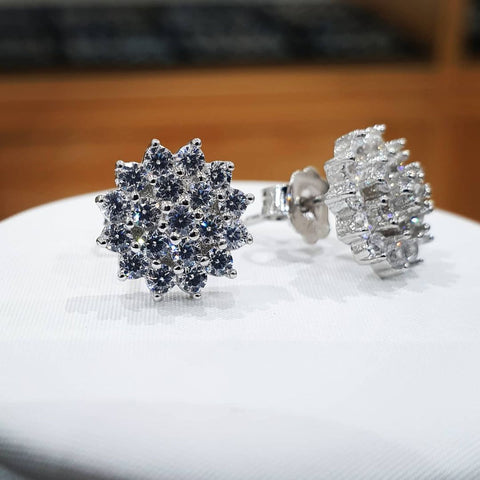 925 Sterling Silver Starburst CZ Cluster Studs