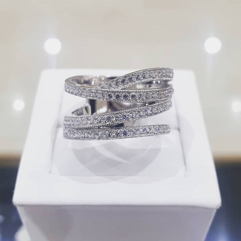 925 Sterling Silver Micro-Pave Multi Band Cz Crossover Ring
