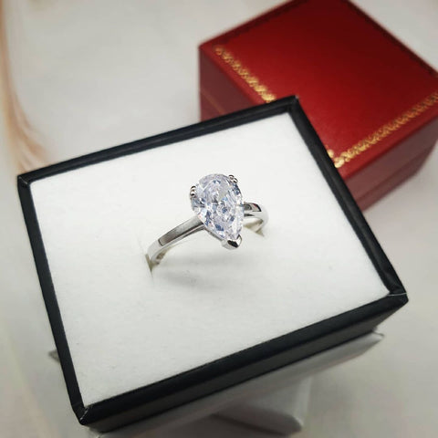 925 Sterling Silver Claw Set Pear Cut Cz Solitaire Ring