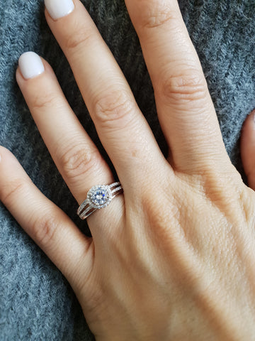 925 Sterling Silver Split Shank with Cz on Shoulders Ring