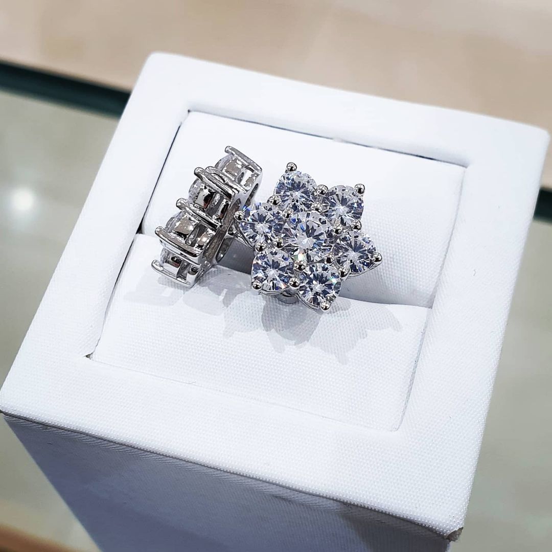 925 Sterling Silver Fancy Cluster Cubic Zirconia Stud Earrings