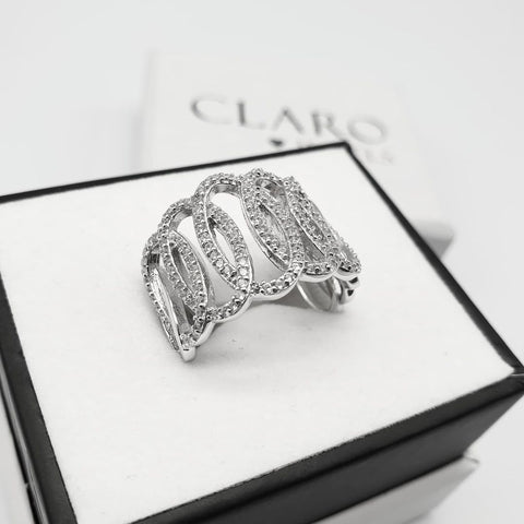 925 Sterling Silver Fancy Interlink Cz Ring