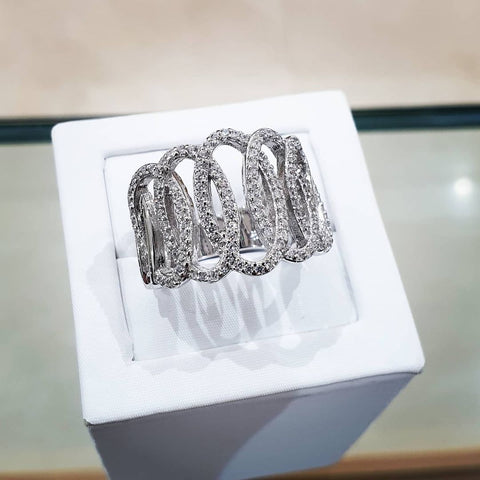 925 Sterling Silver Fancy Interlink Cz Ring