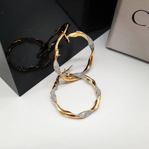 9ct Yellow Gold Glitter Finish Twisted Hoop Earrings
