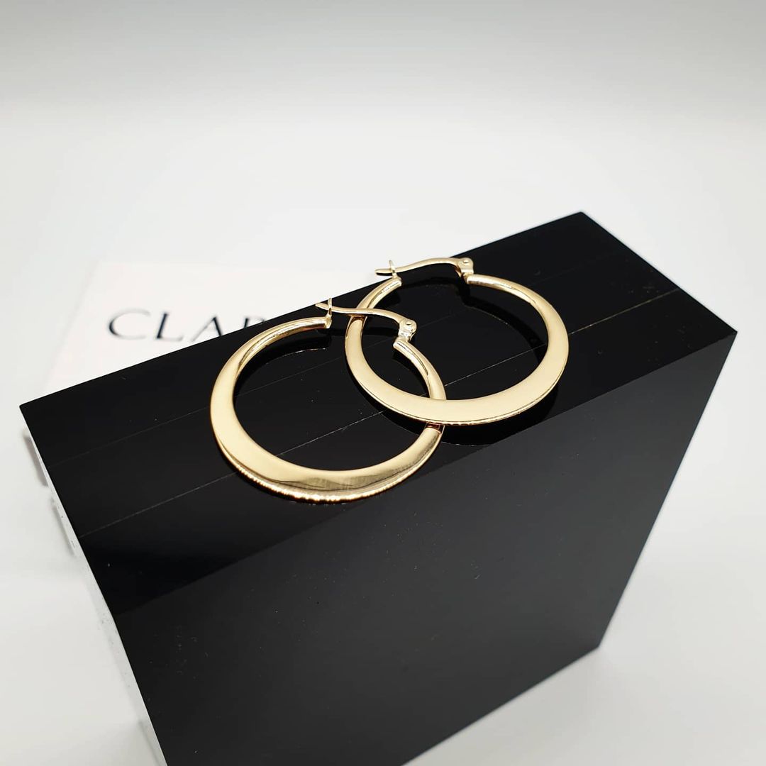 9ct Yellow Gold Flat Round 26mm Hoop Earrings