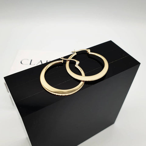 9ct Yellow Gold Flat Round Hoop Earrings