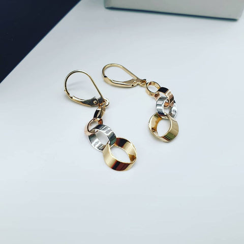9ct Yellow Gold Three Tone Interlink Drop Earrings