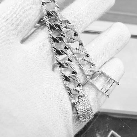 925 Sterling Silver Square Curb Ribbed Edge Link Gents Bracelet 8"