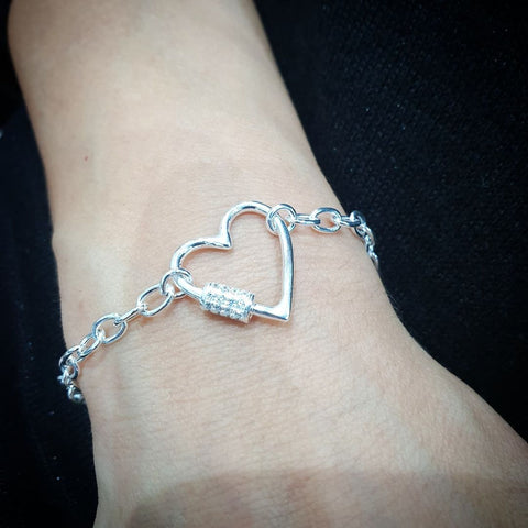 925 Sterling Silver Heart Bracelet with Cz Charm