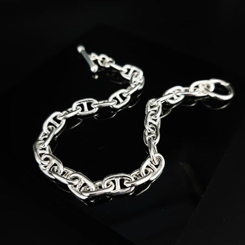 925 Sterling Silver T Bar Anchor Chain Bracelet 7"