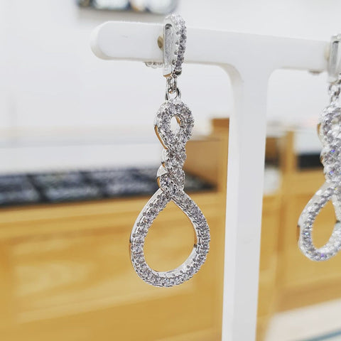 925 Sterling Silver Teardrop Twist CZ Earrings
