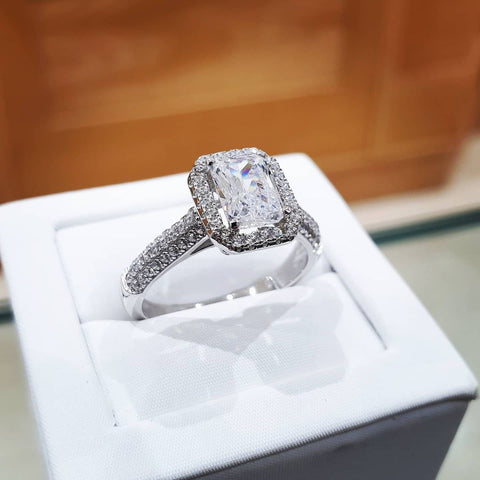 925 Sterling Silver Micro Pave' Emerald Cut Centre with Shoulder Cz's Ring