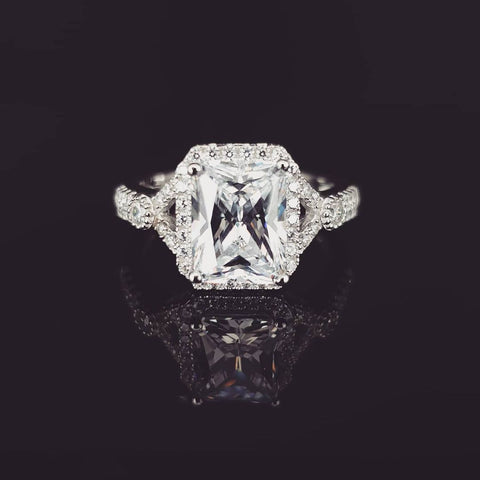 925 Sterling Silver Micro Pave' Emerald Cut Centre Cz Ring