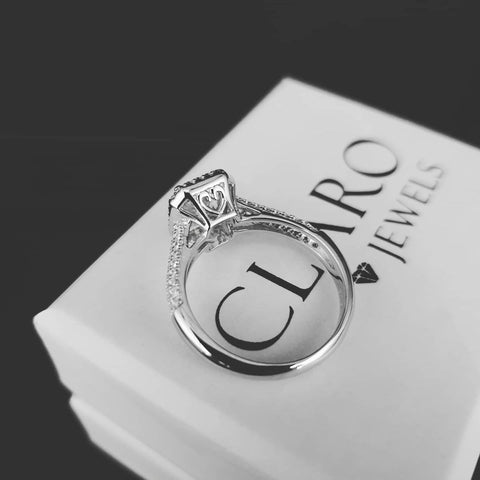 925 Sterling Silver Micro Pave' Emerald Cut Centre with Shoulder Cz's Ring