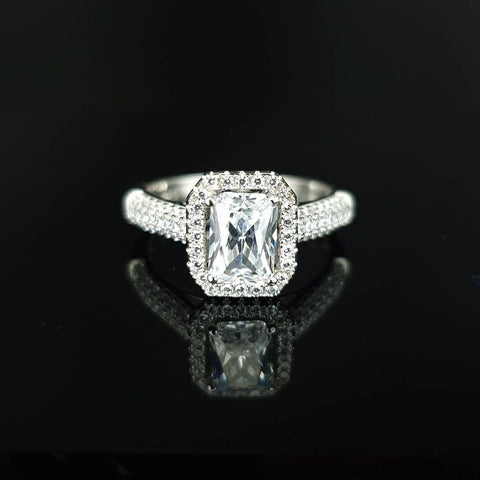 925 Sterling Silver Micro Pave' Emerald Cut Centre with Shoulder Cz's Ring