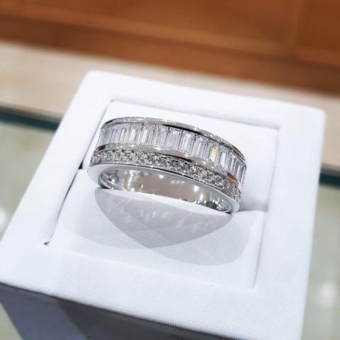 925 Sterling Silver Half Eternity Baguette and Round Cz's Silver Ring